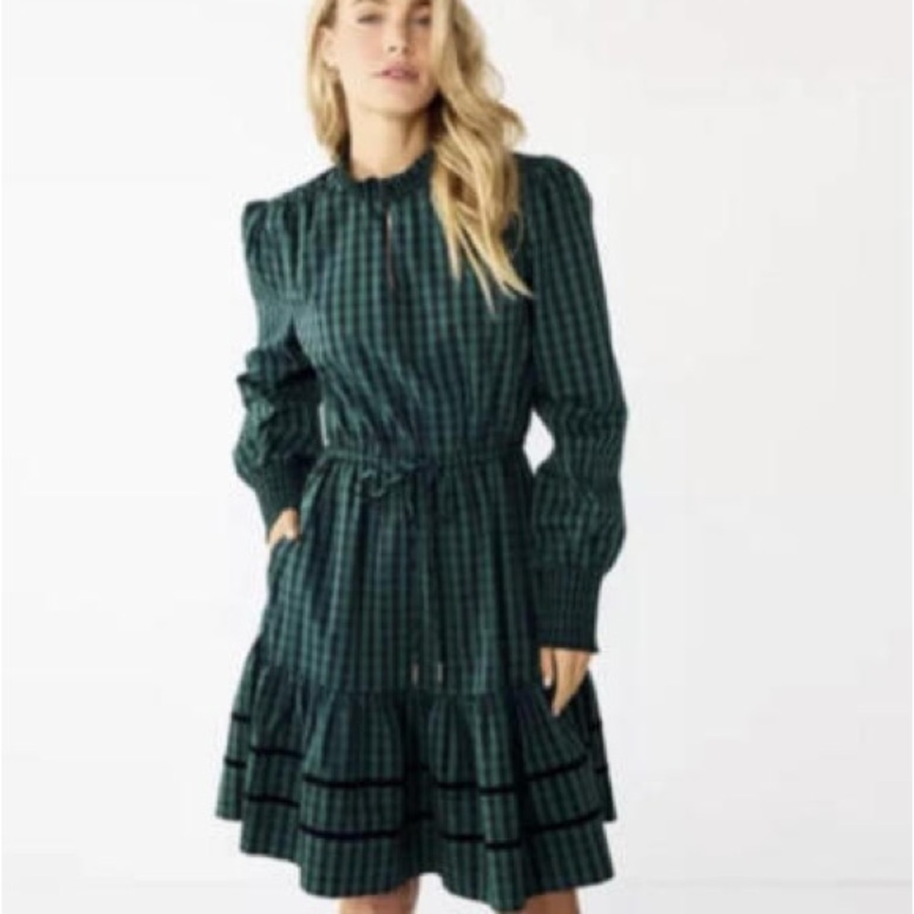 Draper James Forest Check Long Sleeve Dress
